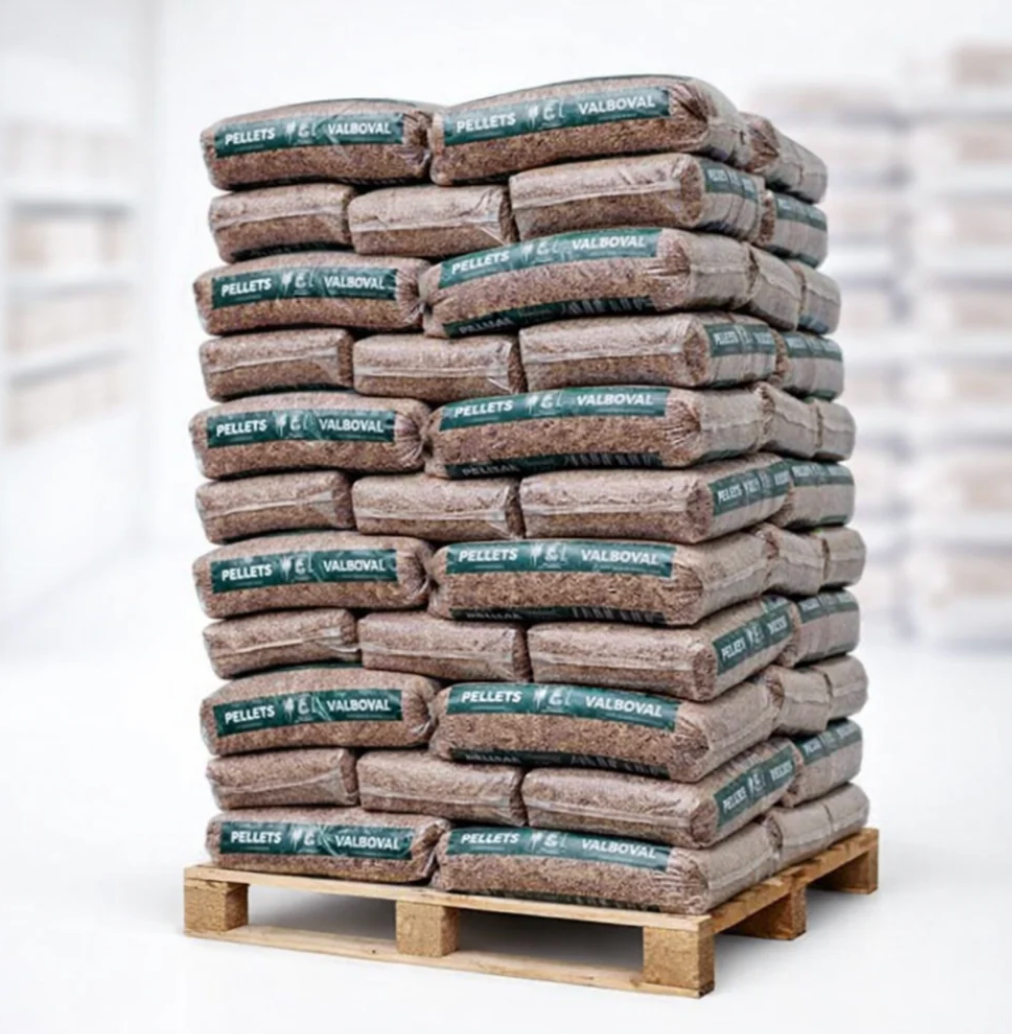Pellets de madeira de Pellet Valboval – Palete com 15 kg 65 sacos