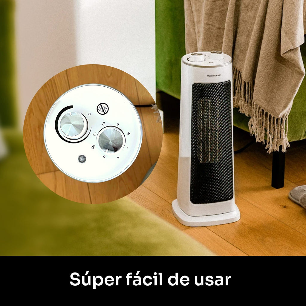 Aquecedor cerâmico oscilante Mellerware - Homy! 2000W | 3 funções (incluindo ventilador) | Termostato ajustável | Desligamento automático | <40dB | Co - 5