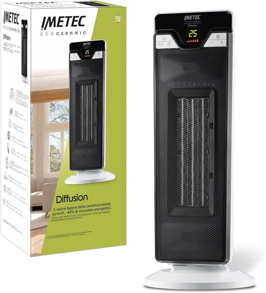 Aquecedor de ventilador oscilante Imetec com tecnologia cerâmica e difusão, preto e branco, 2200 W - 1