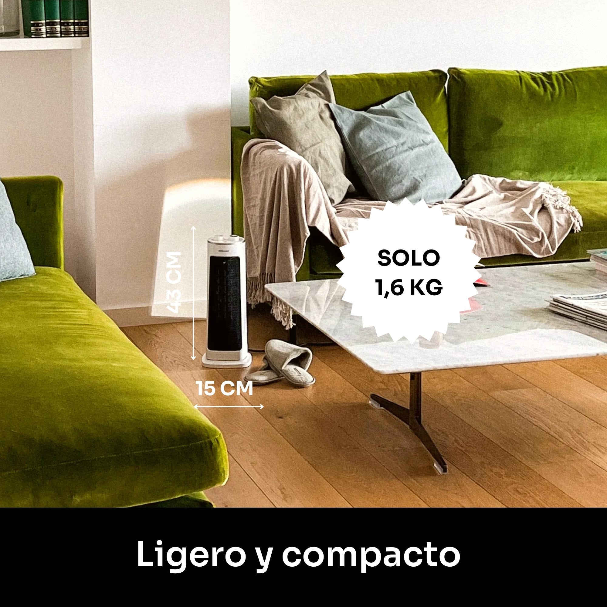 Aquecedor cerâmico oscilante Mellerware - Homy! 2000W | 3 funções (incluindo ventilador) | Termostato ajustável | Desligamento automático | <40dB | Co - 6