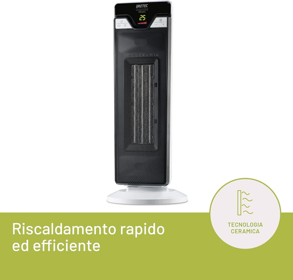Aquecedor de ventilador oscilante Imetec com tecnologia cerâmica e difusão, preto e branco, 2200 W - 3