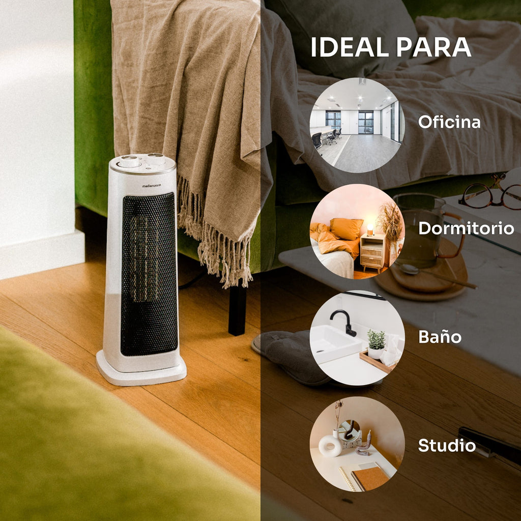 Aquecedor cerâmico oscilante Mellerware - Homy! 2000W | 3 funções (incluindo ventilador) | Termostato ajustável | Desligamento automático | <40dB | Co - 4