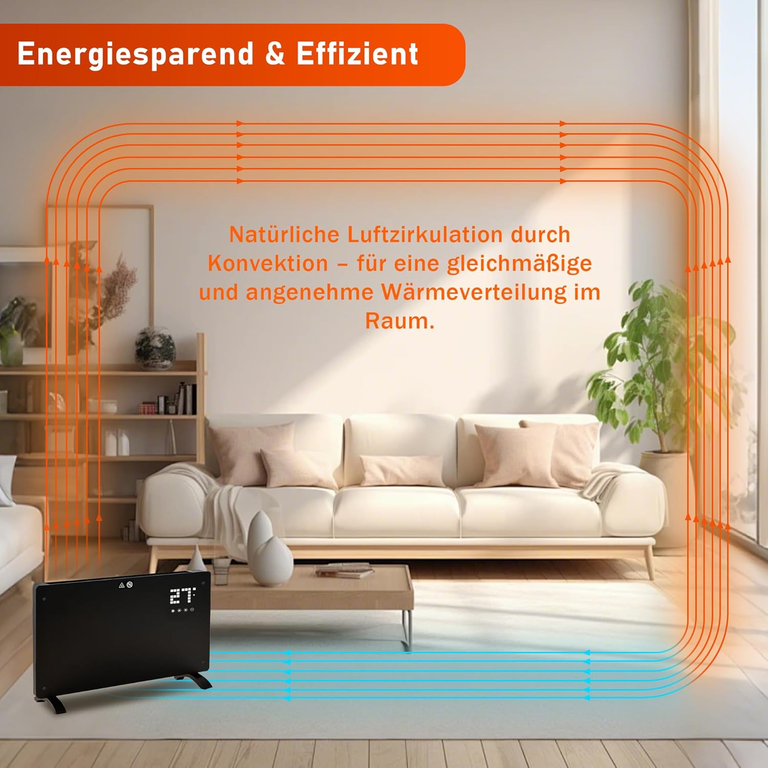 ZMH Aquecedor de convecção elétrico convector silencioso potência 2000W definições de aquecimento termóstato controlo remoto - 5