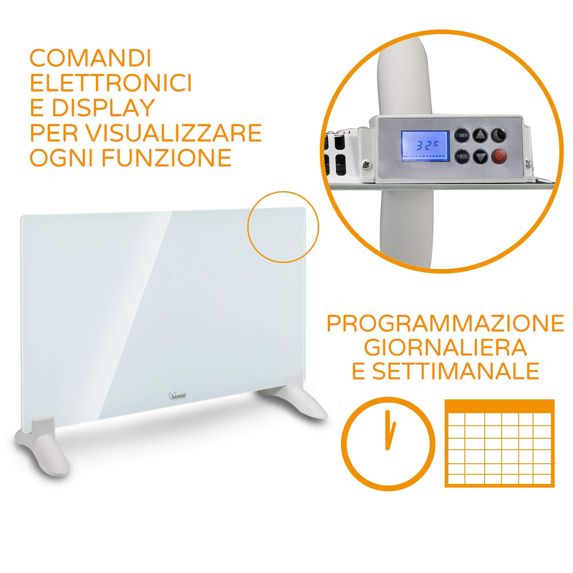 Bimar HC508 Termoconvettore a Muro o Pavimento, Riscaldatore Convezione Naturale, Corpo Metallo e Pannello Frontale in Vetro, Stufa Elettrica da Paret - 6