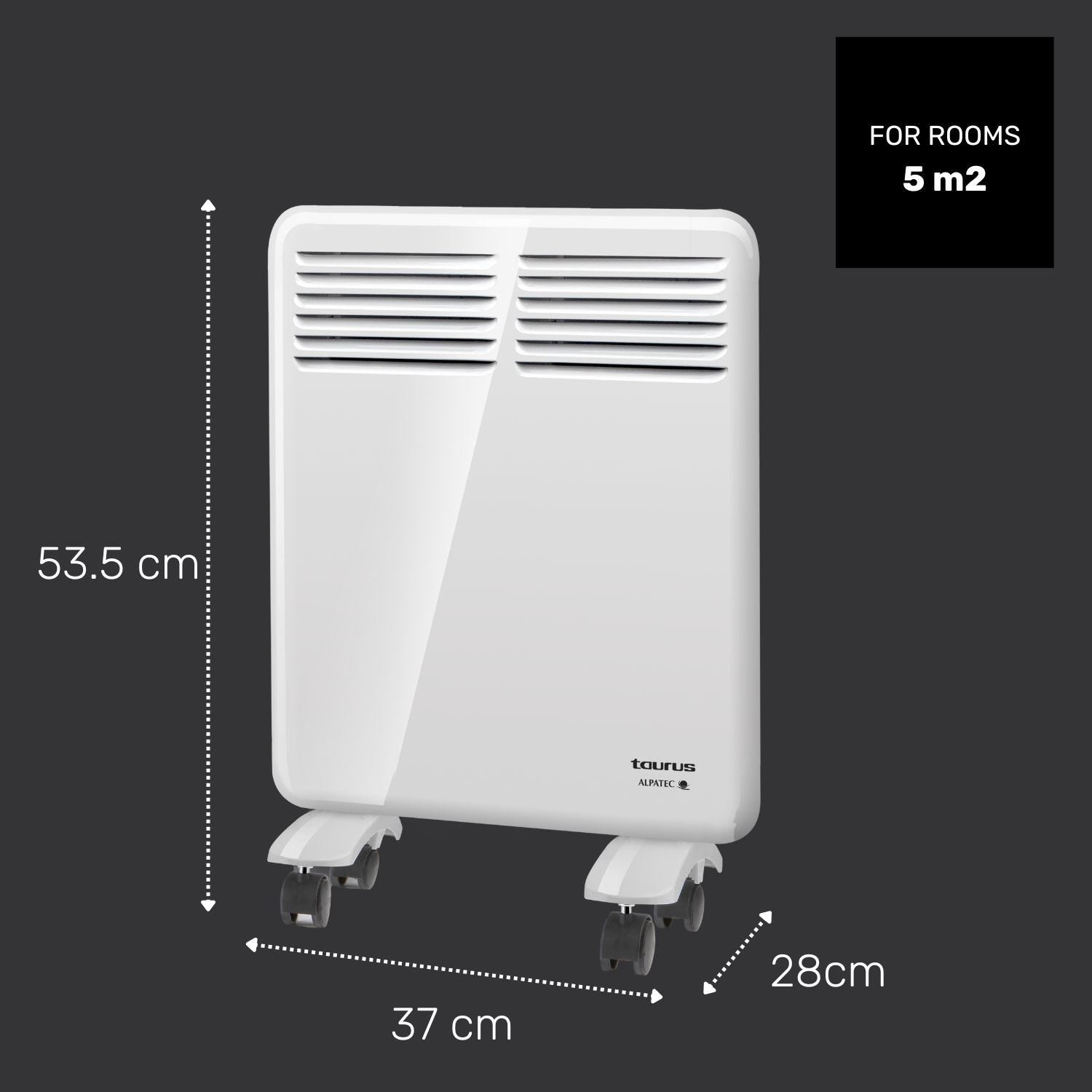 Taurus - Convector | CHTA 500W | Ideal para casas de banho | Montagem na parede ou com rodas | IP24 | Ecrã digital | Programador semanal - 7