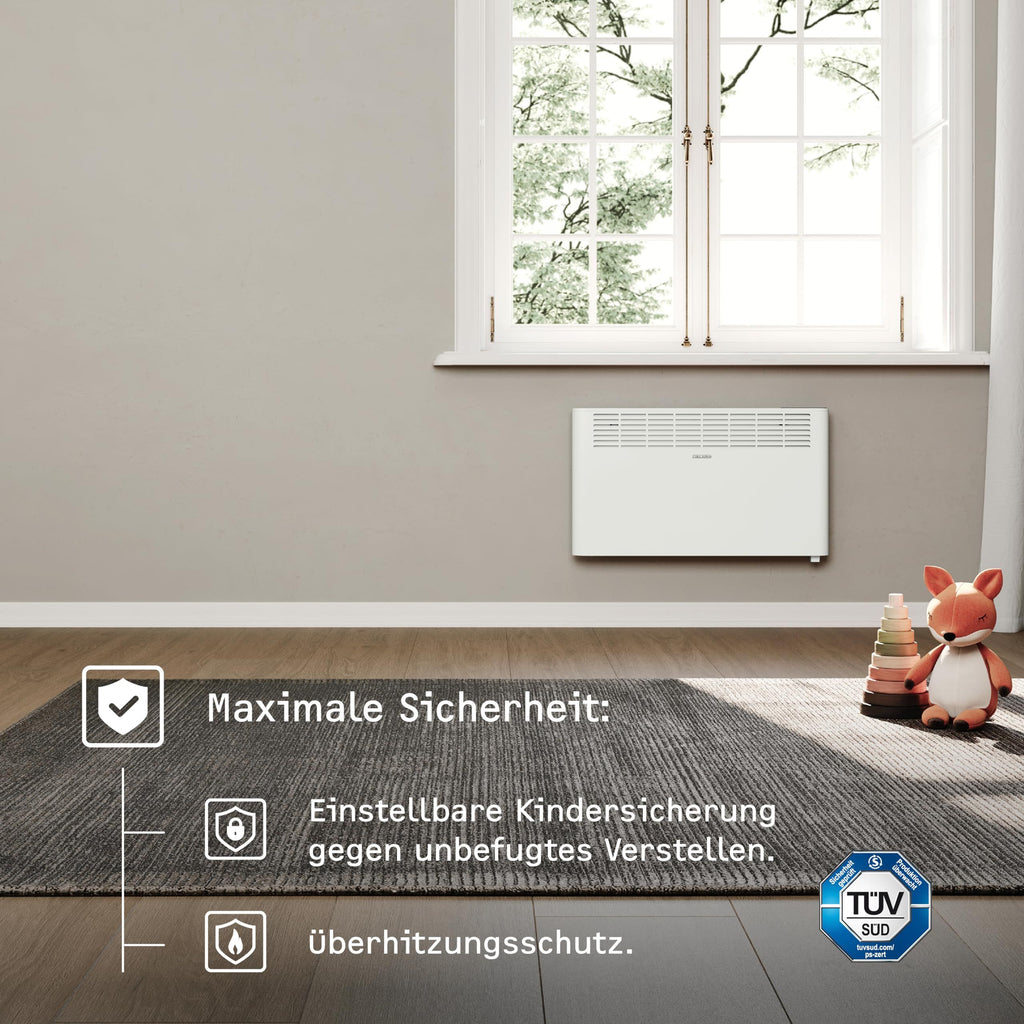 STIEBEL ELTRON Convettore da parete CNS 1500 Plus LCD, 1,5 kW per circa 20 m², certificato TÜV, display LCD, timer settimanale, riscaldamento elettric - 2