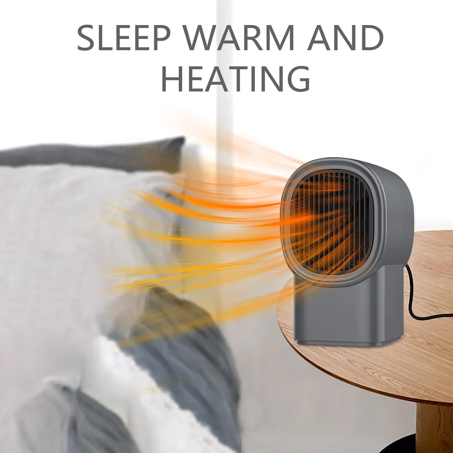 (Preto) Mini Aquecedor Elétrico Portátil com Ventilador, Aquecedor de Ambientes de Cerâmica para Casa, Baixo Consumo de Energia, Silencioso, Recarreg - 3