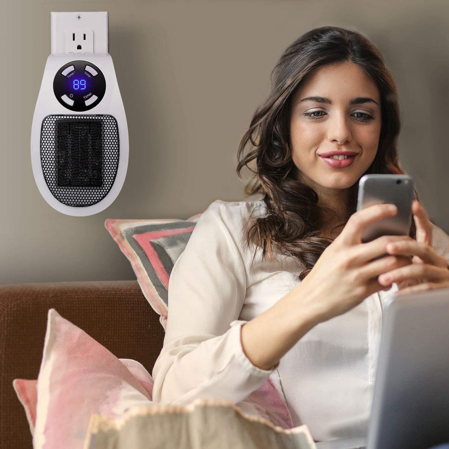 Aquecedor elétrico compacto padrão europeu, com ventilador, termostato, temporizador e controle remoto. - 3
