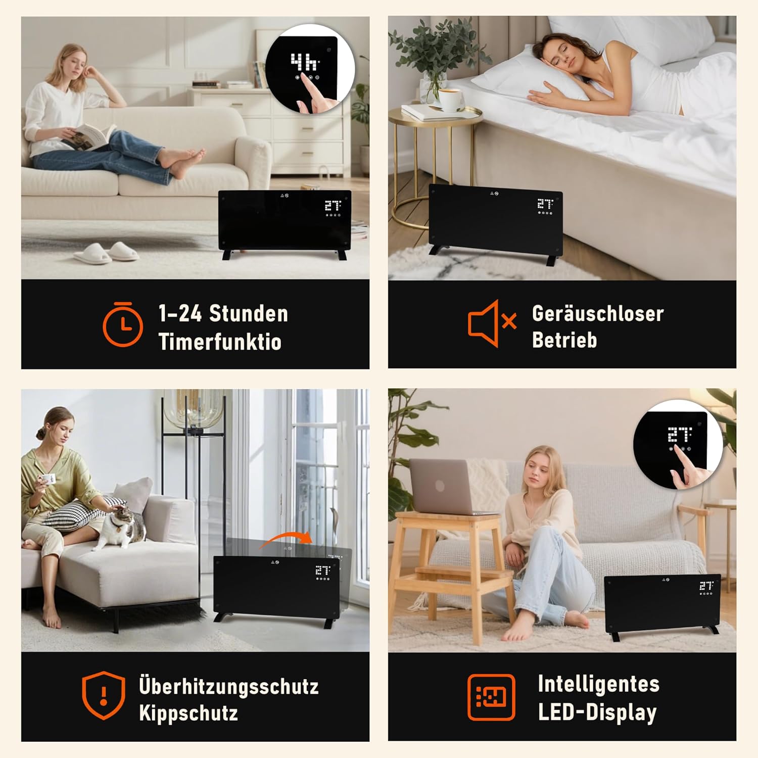 ZMH Aquecedor de convecção elétrico convector silencioso potência 2000W definições de aquecimento termóstato controlo remoto - 6