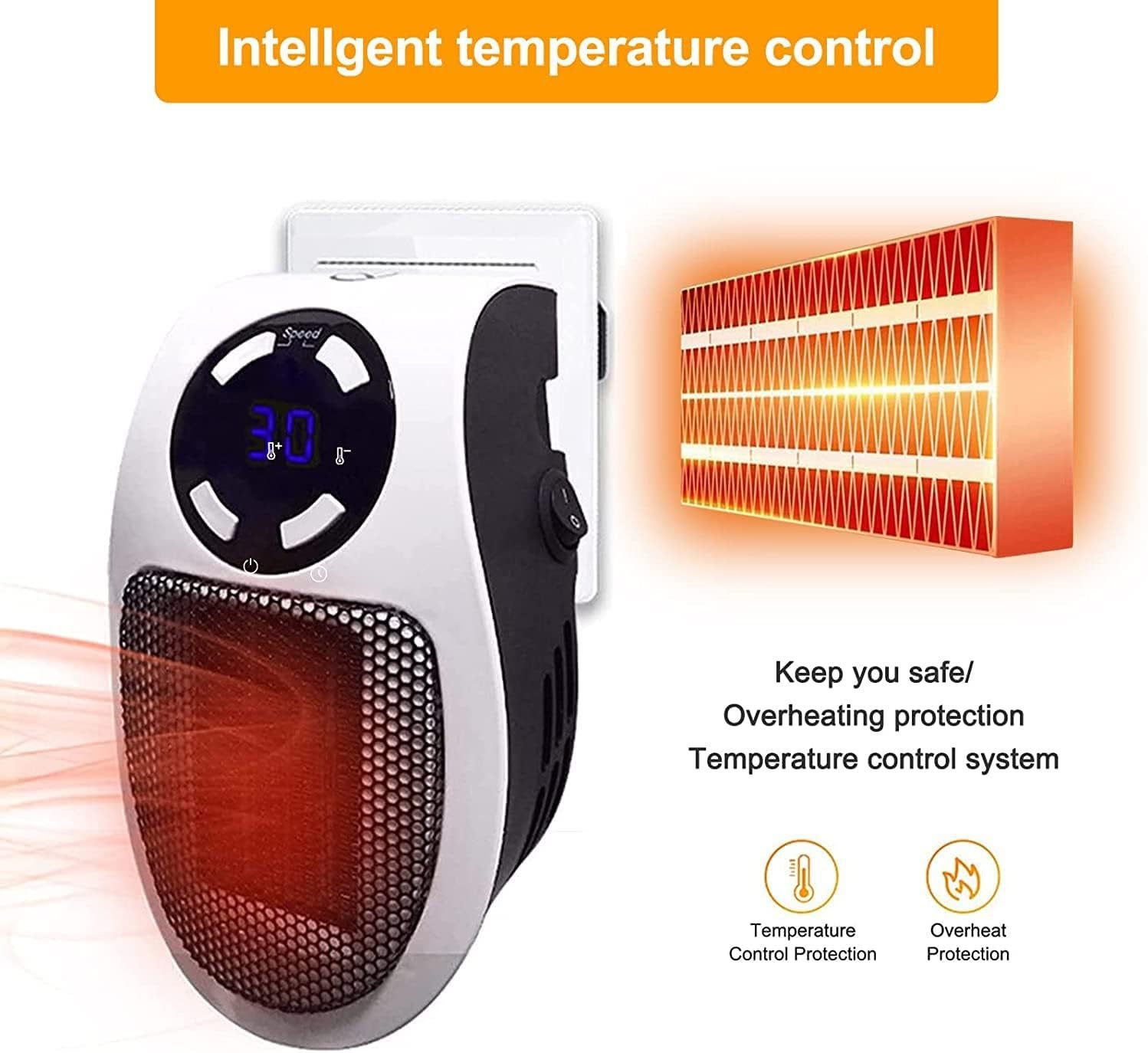 Aquecedor elétrico compacto padrão europeu, com ventilador, termostato, temporizador e controle remoto. - 4