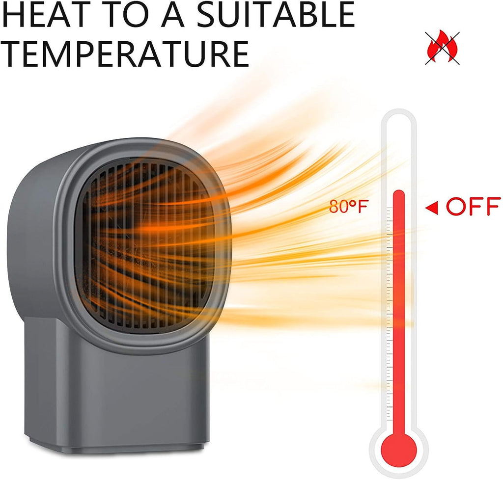 (Preto) Mini Aquecedor Elétrico Portátil com Ventilador, Aquecedor de Ambientes de Cerâmica para Casa, Baixo Consumo de Energia, Silencioso, Recarreg - 4